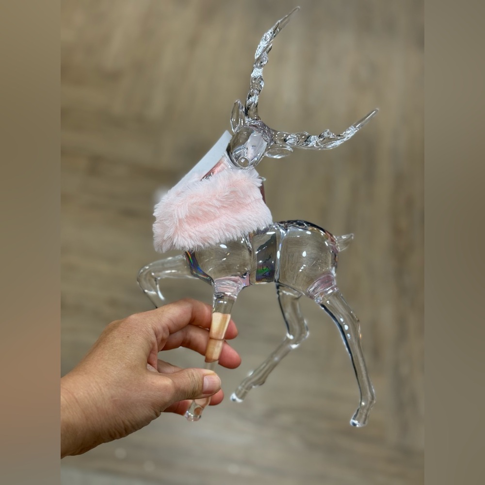Rachel Zoe Clear and Pink Glass Reindeer